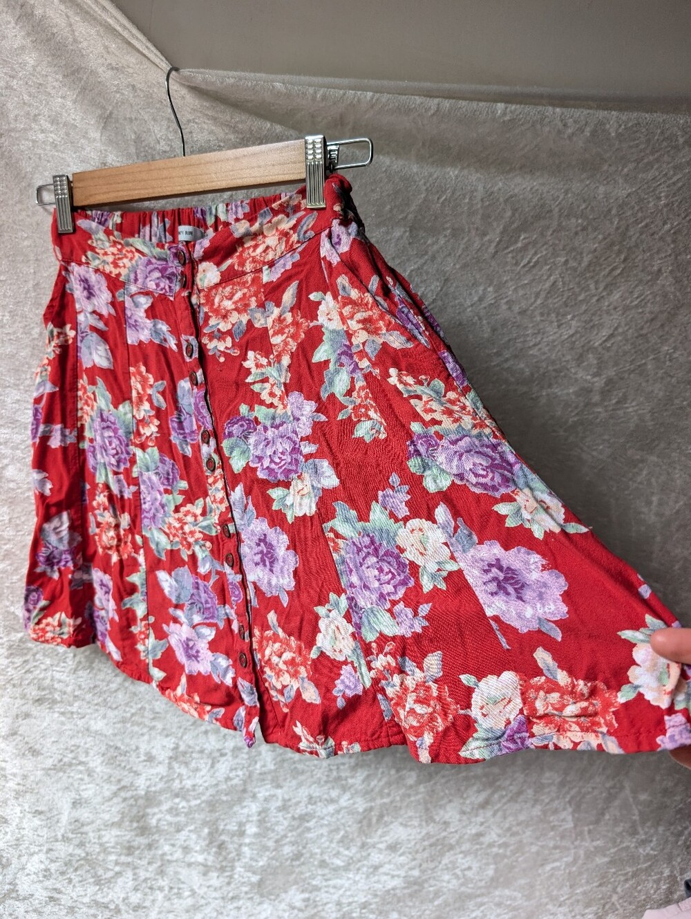 Kimchi Blue Xs Purple Floral Button Down A Line Mini Skirt Rayon Flowy